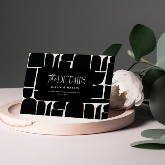 modernes, abstraktes Schwarz-weißes Hochzeitsdetai Mitteilungskarte