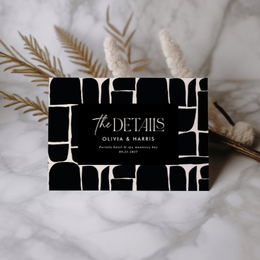 modernes, abstraktes Schwarz-weißes Hochzeitsdetai Mitteilungskarte