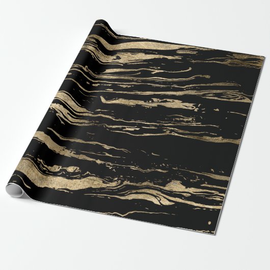 Modernes Abstraktes Schwarzes Gold-Marmor Geschenkpapier (Ungerollt)