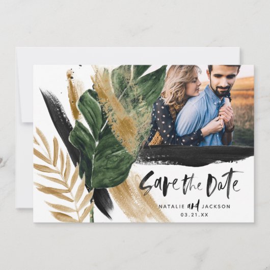 Modernes abstraktes Schwarzgold Save the Date Einladung (Vorderseite)