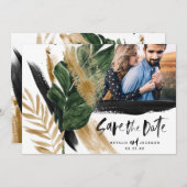 Modernes abstraktes  Schwarzgold Save the Date Einladung (Vorne/Hinten)