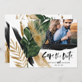 Modernes abstraktes Schwarzgold Save the Date Einladung