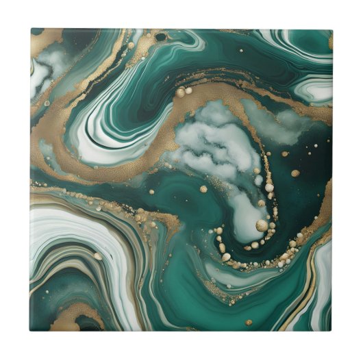 Modernes Abstraktes Smaragdgrün- und Goldmarmor Fliese (Vorderseite)