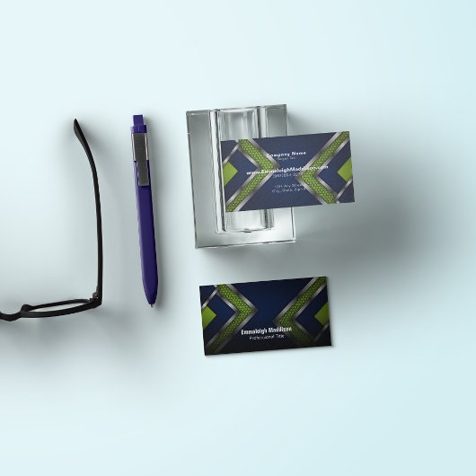 Modernes Abstraktes Sportdesign | Blau grün Visitenkarte