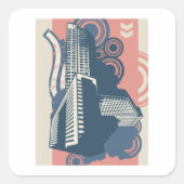 Modernes Abstraktes Stadtbild Quadratischer Aufkleber (Vorderseite)