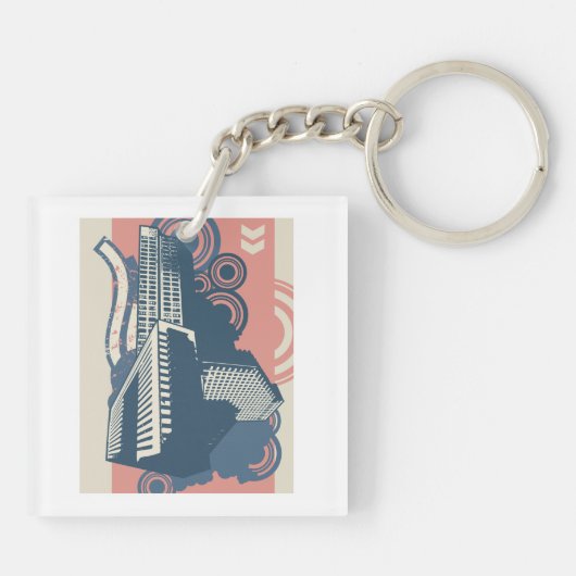 Modernes Abstraktes Stadtbild Schlüsselanhänger (Rückseite)