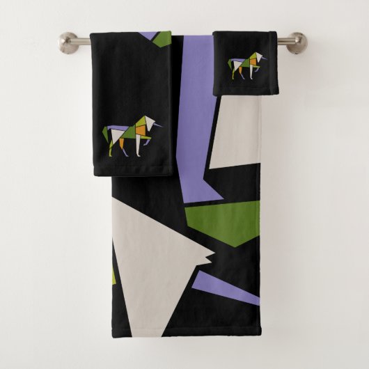 Modernes, Abstraktes Tangram Animal Badhandtuch Set (Insitu)