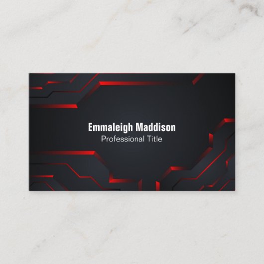 Modernes Abstraktes Tech-Design | Schwarz Rot Visitenkarte (Vorderseite)