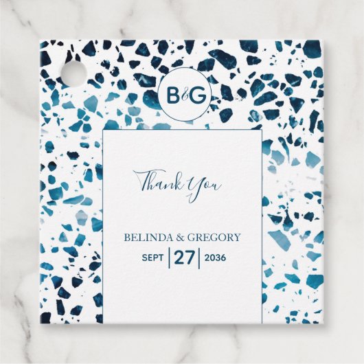 Modernes Abstraktes Terrazzo Mosaic Blue Wedding G Geschenkanhänger (Vorderseite)