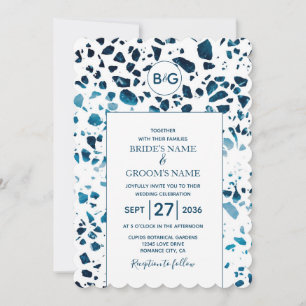 Modernes Abstraktes Terrazzo Mosaic Blue Wedding I Einladung