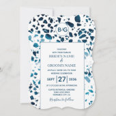 Modernes Abstraktes Terrazzo Mosaic Blue Wedding I Einladung (Vorderseite)