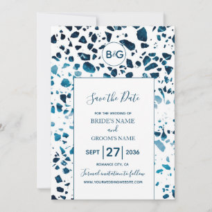 Modernes Abstraktes Terrazzo Mosaik Blau Save the  Date