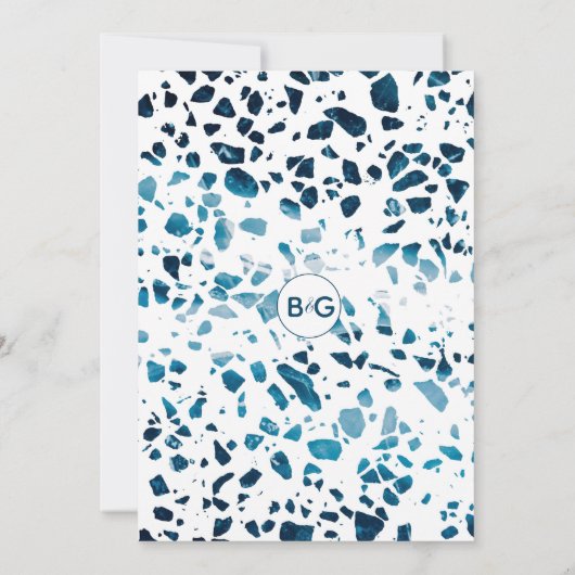 Modernes Abstraktes Terrazzo Mosaik Blau Save the Save The Date (Rückseite)