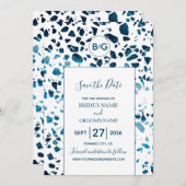 Modernes Abstraktes Terrazzo Mosaik Blau Save the Save The Date (Vorne/Hinten)
