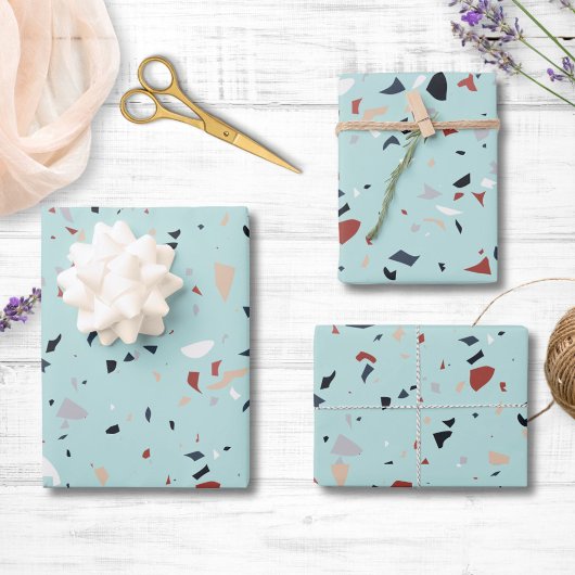 Modernes Abstraktes Terrazzo-Muster Geschenkpapier Set