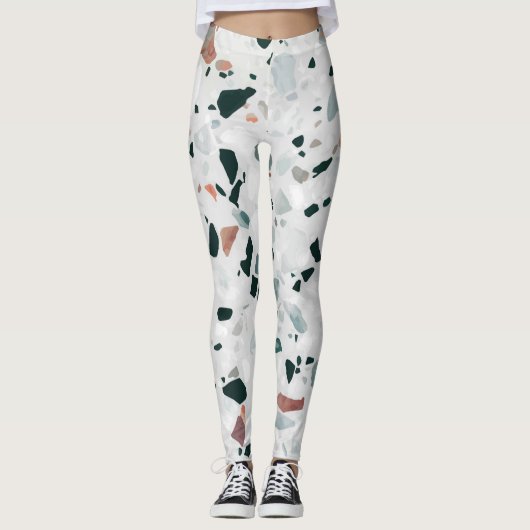 Modernes Abstraktes Terrazzo-Muster Leggings (Vorderseite)