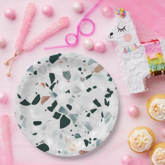 Modernes Abstraktes Terrazzo-Muster Pappteller (Party)