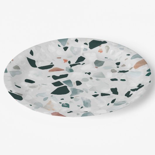Modernes Abstraktes Terrazzo-Muster Pappteller (Schrägansicht)