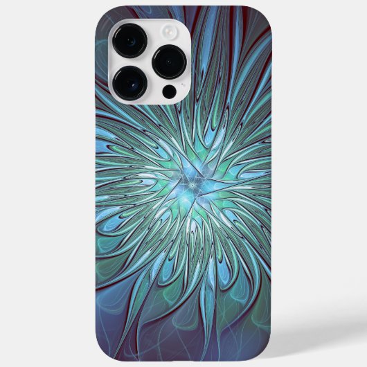 Modernes Abstraktes Trendy Blue Blume Fraktal Art Case-Mate iPhone Hülle (Rückseite)