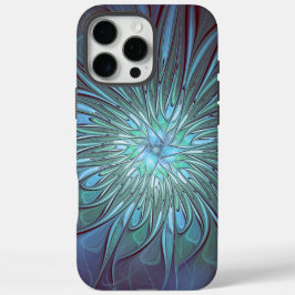 Modernes Abstraktes Trendy Blue Blume Fraktal Art iPhone 16 Pro Max Hülle