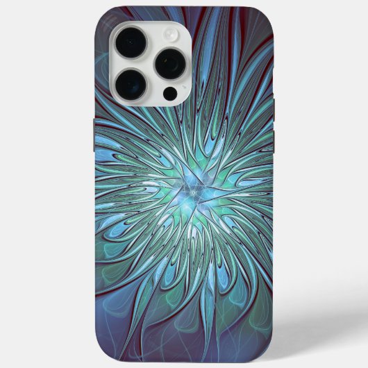 Modernes Abstraktes Trendy Blue Blume Fraktal Art Case-Mate iPhone Hülle (Rückseite)