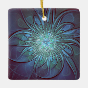 Modernes Abstraktes Trendy Blue Blume Fraktal Art Keramikornament