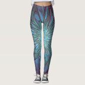 Modernes Abstraktes Trendy Blue Blume Fraktal Art Leggings (Vorderseite)