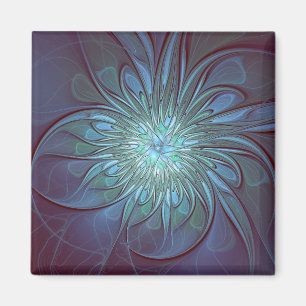 Modernes Abstraktes Trendy Blue Blume Fraktal Art Magnet