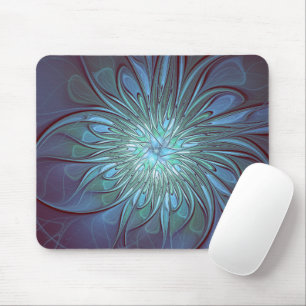 Modernes Abstraktes Trendy Blue Blume Fraktal Art Mousepad