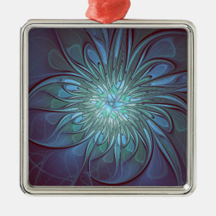 Modernes Abstraktes Trendy Blue Blume Fraktal Art Ornament Aus Metall