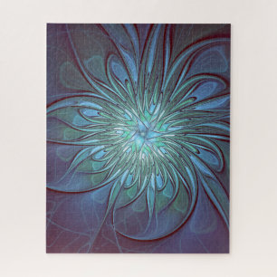 Modernes Abstraktes Trendy Blue Blume Fraktal Art Puzzle