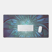 Modernes Abstraktes Trendy Blue Blume Fraktal Art Schreibtischunterlage (Tastatur & Maus)