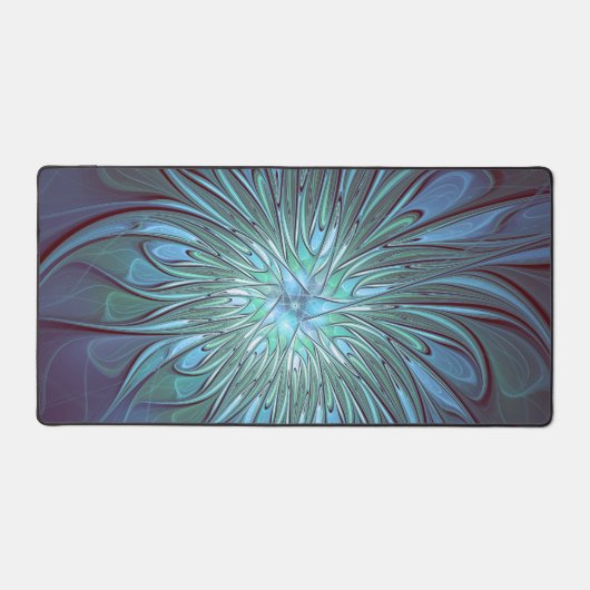 Modernes Abstraktes Trendy Blue Blume Fraktal Art Schreibtischunterlage (Vorderseite)