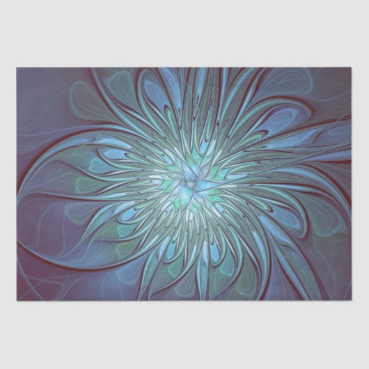 Modernes Abstraktes Trendy Blue Blume Fraktal Art Seidenpapier (Vorderseite)