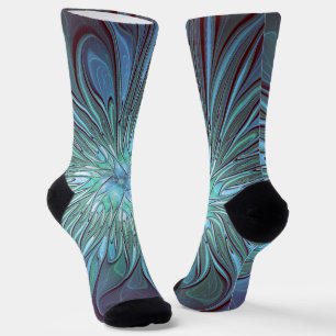 Modernes Abstraktes Trendy Blue Blume Fraktal Art Socken