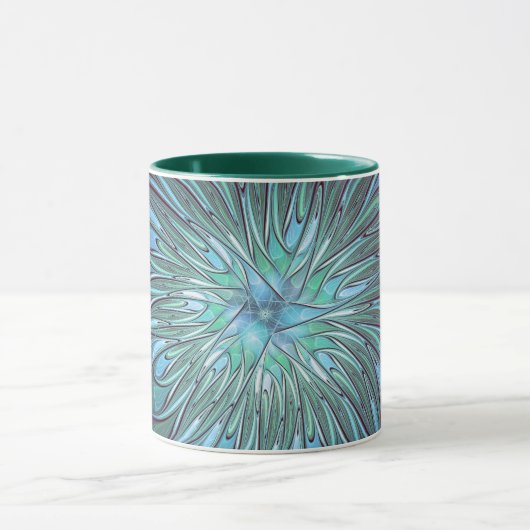Modernes Abstraktes Trendy Blue Blume Fraktal Art Tasse (Zentrum)
