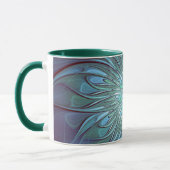 Modernes Abstraktes Trendy Blue Blume Fraktal Art Tasse (Links)