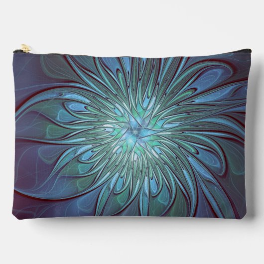 Modernes Abstraktes Trendy Blue Blume Fraktal Art Zubehörtasche (Vorderseite)