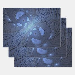 Modernes Abstraktes Trendy Dusk Blue Fraktal Art C Geschenkpapier Set
