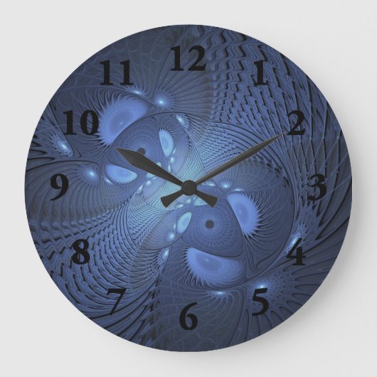 Modernes Abstraktes Trendy Dusk Blue Fraktal Art C Große Wanduhr (Vorderseite)