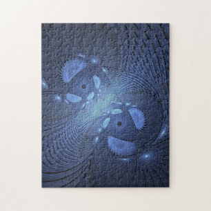 Modernes Abstraktes Trendy Dusk Blue Fraktal Art C Puzzle