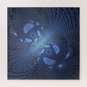 Modernes Abstraktes Trendy Dusk Blue Fraktal Art C Puzzle