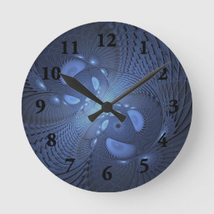 Modernes Abstraktes Trendy Dusk Blue Fraktal Art C Runde Wanduhr