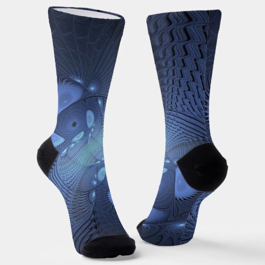 Modernes Abstraktes Trendy Dusk Blue Fraktal Art C Socken (Gewinkelt)