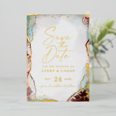 Modernes Abstraktes Weinrot Save the Date Real Gol Folieneinladung (Stehend vorne)