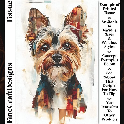 Modernes Abstraktes Yorkie Dog Portrait DA8 Decoup Seidenpapier