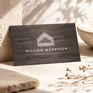 Modernes Abstraktes Zuhause-Logo auf dunklem Holz Visitenkarte