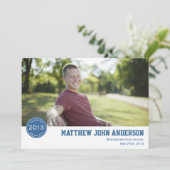 Modernes Abzeichen Foto Abschluss Einladung - Blau (Stehend Vorderseite)