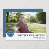 Modernes Abzeichen Foto Abschluss Einladung - Blau (Vorne/Hinten)