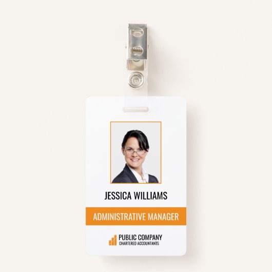 Modernes Abzeichen für Mitarbeiterinnen und Mitarb Ausweis (Vorderseite mit Klammer)